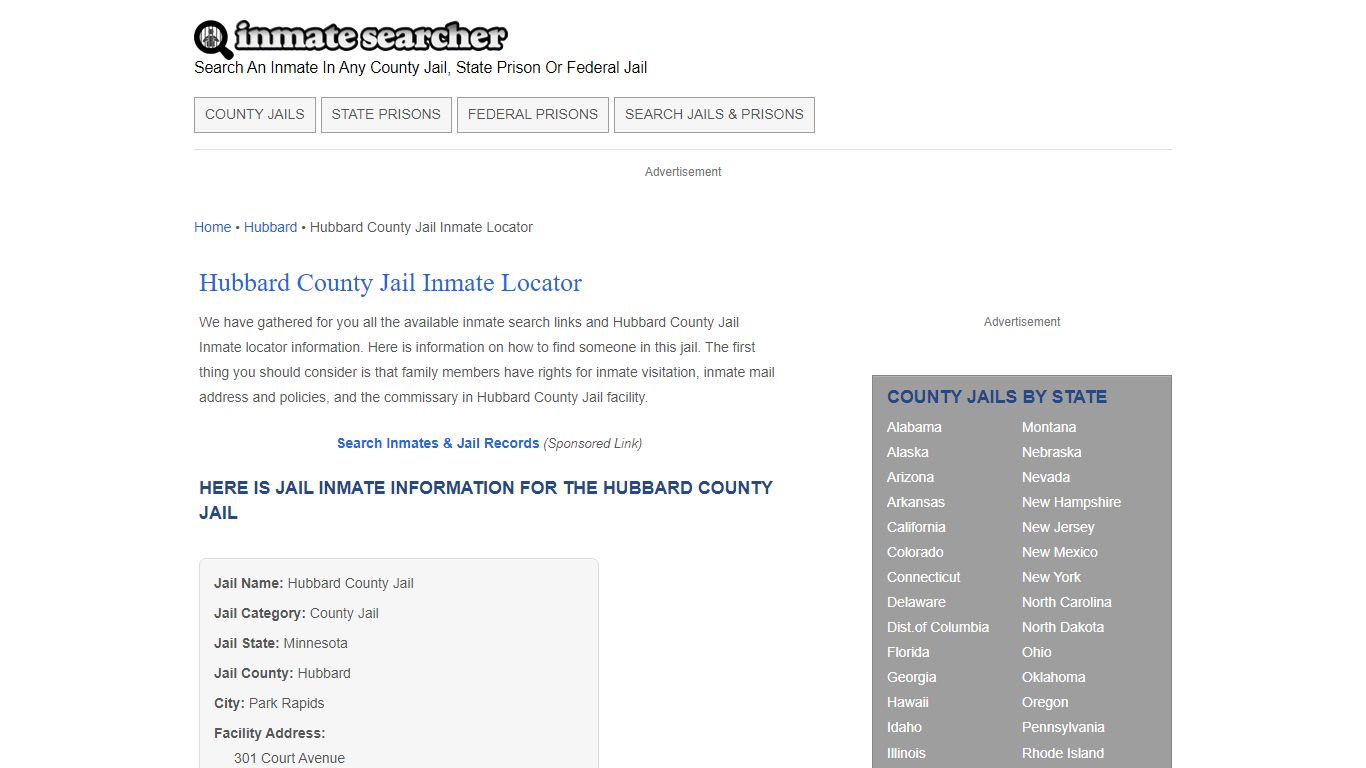 Hubbard County Jail Inmate Locator - Inmate Searcher